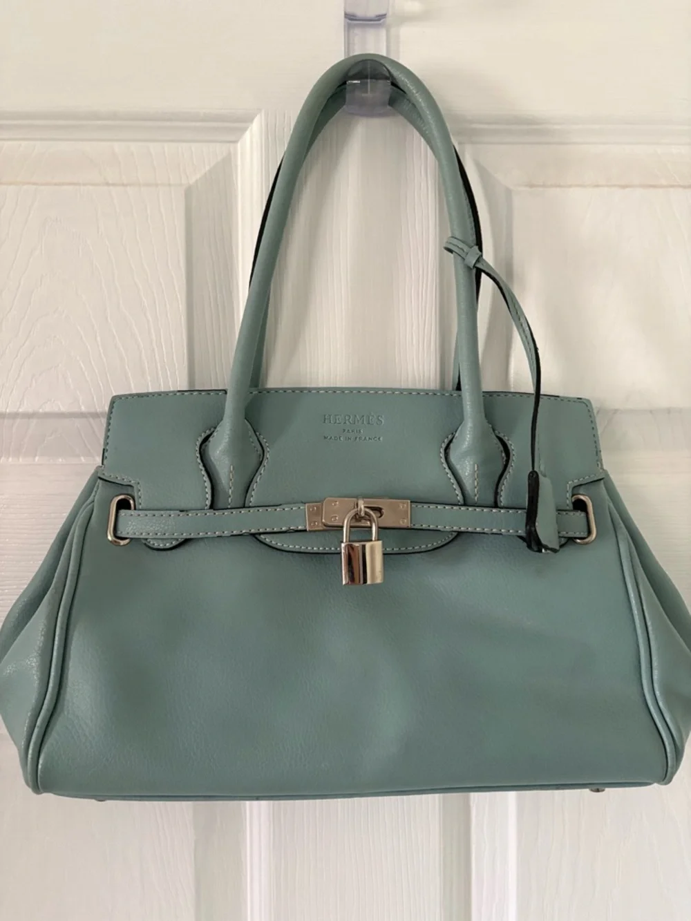 Sage Green Structured Satchel Top Handle Bag Minimal premium Luxury Purse - Picture 4 of 12